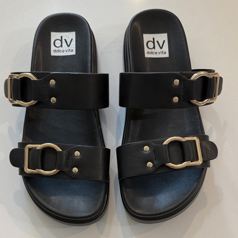 Dolce Vita Black Double Buckle Slides